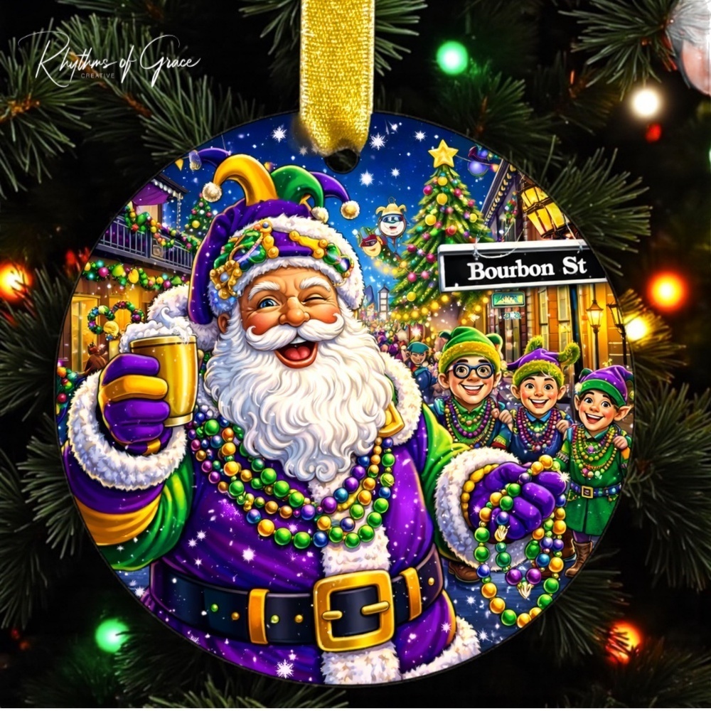 Mardi Gras Santa Christmas Ornament - Bourbon Street New Orleans Keepsake